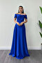 Ruched Satin Fabric Strappy Evening Dress - COBALT BLUE