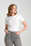 Women's Black and White Short Sleeve Round Neck Knitted Basic Blouse - 3