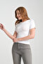 Women's Black and White Short Sleeve Round Neck Knitted Basic Blouse - 5