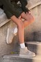 Mini Beige Suede Daisy Patterned Thick Sole Women's Boots with Fur Inside