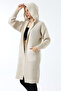 Women's Beige Hooded Oversize Loose Long Pocket Knitwear Cardigan - 3