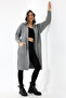 Women's Gray Hooded Oversize Loose Long Pocket Knitwear Cardigan - 6