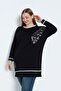 Women's Large Size Stone Detailed Long Sleeve Cotton Tunic - 4