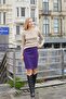High Waist Above Knee Lightweight Lycra Chic Fabric Pencil Skirt-Purple - 3