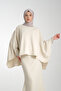 Stone Embroidered Beige Women's Hijab Dress 2-Piece Evening Dress Set - 2