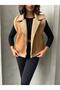 Suede Collar Sheepskin Vest with Fur Inside and Zipper - 2