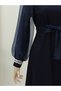 Organza Sleeve Dress with Stone Detail - Waist Lace, Laci - 3