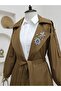 Stone Detailed Balloon Sleeve Trench Coat with Brooch -Tan - 5