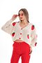 Women's Buttoned Strawberry Patterned Knitted Cardigan 260129 - 265256 - 4