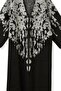 Black Gray Embossed Floral Patterned Knitwear Women's Cardigan - 7