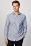 Classic Fit Long Sleeve Thin Striped Cotton Tie Collar Men's Gray Shirt