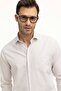Classic Fit Long Sleeve Thin Striped Cotton Tie Collar Men's Beige Shirt
