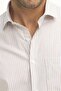 Classic Fit Long Sleeve Thin Striped Cotton Tie Collar Men's Beige Shirt - 3