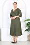 Women's Khaki Green Maxi Length Double Breasted Collar Three Quarter Sleeve Plus Size Dress - 4