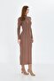Crew Neck/Half Turtleneck Standard Size Ribbed Look Fit Cut Long Dress - 3