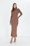 Crew Neck/Half Turtleneck Standard Size Ribbed Look Fit Cut Long Dress