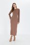 Crew Neck Standard Size Ribbed Look Fit Cut Long Dress - 3