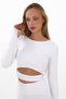 Crew Neck Stretchy Stylish Slimfit Sleeve Detailed Blouse and Top-Up Combination Short Tights Suit - 6