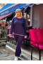 Women's Large Size White Stripe Detailed Lycra Camisole Tracksuit Set 24157 - 7