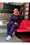 Women's Large Size White Stripe Detailed Lycra Camisole Tracksuit Set 24157 - 5