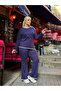 Women's Large Size White Stripe Detailed Lycra Camisole Tracksuit Set 24157 - 2