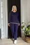 Women's Large Size White Stripe Detailed Lycra Camisole Tracksuit Set 24157 - 4