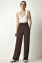 Basic Knitted Sweatpants with Pockets Brown Lxr0003