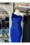 Trend Cobalt Blue Velvet Sequin Dress - 5
