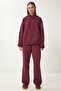 Hooded Shardonlu Top and Bottom Set Claret Red Lfn0076