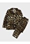 Girl's Suede Fabric Brown Leopard Pattern Shirt Collar Buttoned Long Sleeve Winter Pajama Set - 2