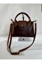 Women's Mini Burgundy Hand and Shoulder Bag with Zipper and Snap Closure