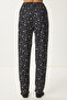 Patterned Soft Textured Knitted Pajama Bottom Black Ecru Lce0002 - 6
