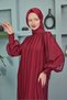Burgundy Balloon Sleeve Pleated Evening Dress - 6