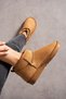 Women's Tan Mini Boots Suede Ankle Boots with Fur Inside - 5