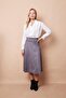 Lightweight Lycra Suede Fabric High Waist Kilos Long Skirt-Gray