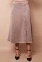 Women's Lightweight Lycra Velvet Fabric German Pocketed Knee-Buttoned Slit Midi Length Long Skirt - Beige - 4