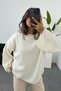 Women Oversize Loose Fitting Pinterest Wide Sleeve Knit Knitwear O-Neck Medium Length Soft Sweater - 6