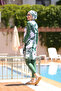 Design Full Covered Hijab Swimsuit Green Leaves - 3