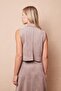Women's Velvet Lycra Soft Textured Flato Pocketed Double Breasted Wrap Stylish Office Vest-Beige - 4