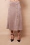 Women's Lightweight Lycra Velvet Fabric German Pocketed Knee-Buttoned Slit Midi Length Long Skirt - Beige - 6