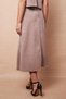 Women's Lightweight Lycra Velvet Fabric German Pocketed Knee-Buttoned Slit Midi Length Long Skirt - Beige - 3