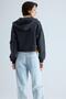 Women's Anthracite Gusseted Pocket Detailed Hooded Crop Cardigan - 6