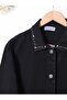 Stone embellished denim jacket with collar and pockets - black - 4