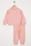 Crew Neck Long Sleeve Daisy Embroidered Powder Color Girl's Tracksuit Set