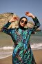 ملابس سباحة إسلامية مغلقة بالكامل مع سلسلة على شكل مظلة وأوراق زهور من زيليها - 7