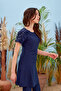 Remsa Semi Covered Hijab Swimsuit Design Pearl Short Sleeve R009 Navy Blue - 8