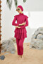 Lycra Fully Covered Hijab Swimsuit Swimsuit Ruffle Detailed T223-46 Fuchsia - 3