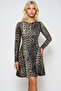 Women's Leopard Crew Neck Stitching Detail Flared Mini Dress Alc-X10883