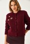 Women's Burgundy Brooch Detailed Knitwear Cardigan 20246254 - 3
