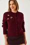 Women's Burgundy Brooch Detailed Knitwear Cardigan 20246254